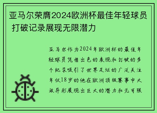 亚马尔荣膺2024欧洲杯最佳年轻球员 打破记录展现无限潜力